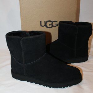 NIB UGG WOMEN'S CORY SUEDE SHEARLING‎ LINED MINI BOOTS BLACK 6